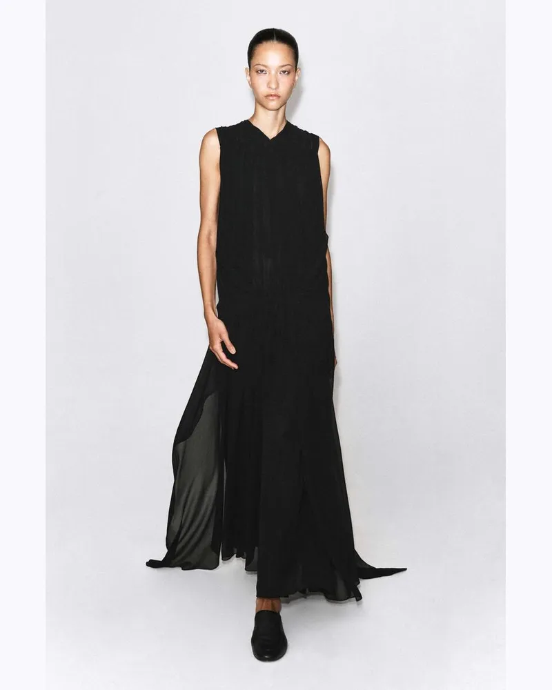 COS Drapiertes Maxikleid Aus Chiffon Mit Raffungen Schwarz
