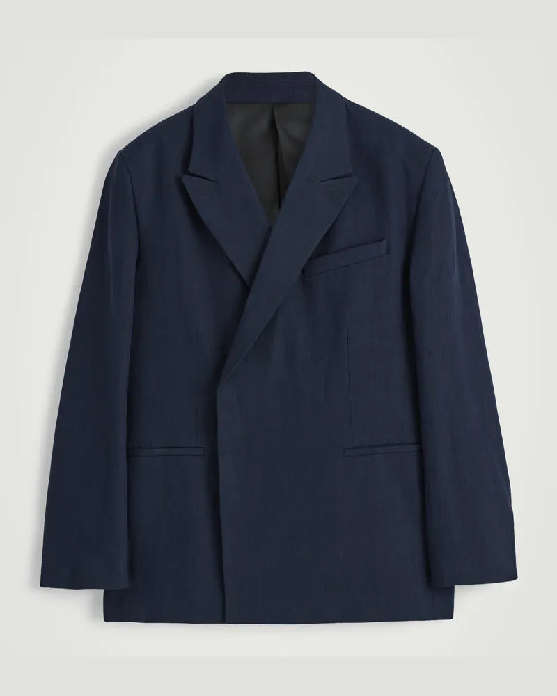 COS Lockerer Doppelreihiger Leinenblazer Blau