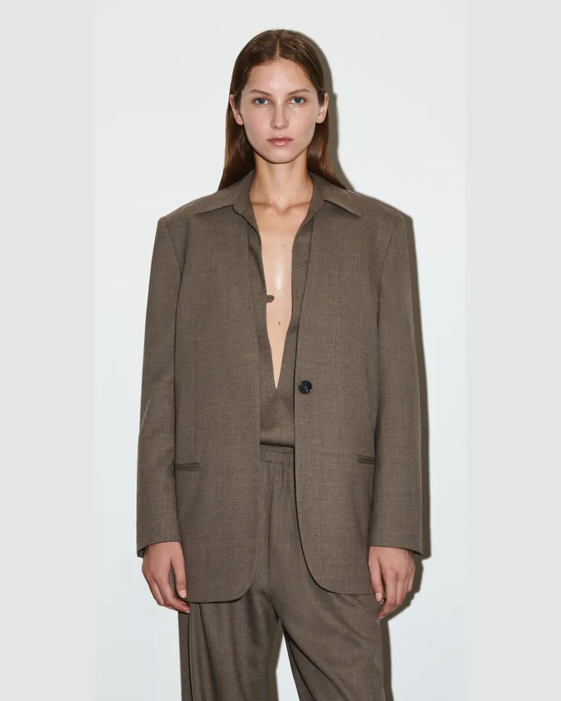 COS Kragenloser Blazer Aus Woll-Mix Grau
