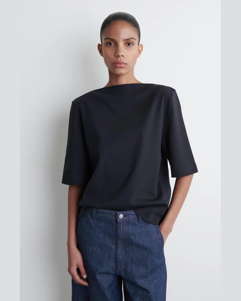 COS Baumwoll-T-Shirt Mit U-Boot-Ausschnitt Blau