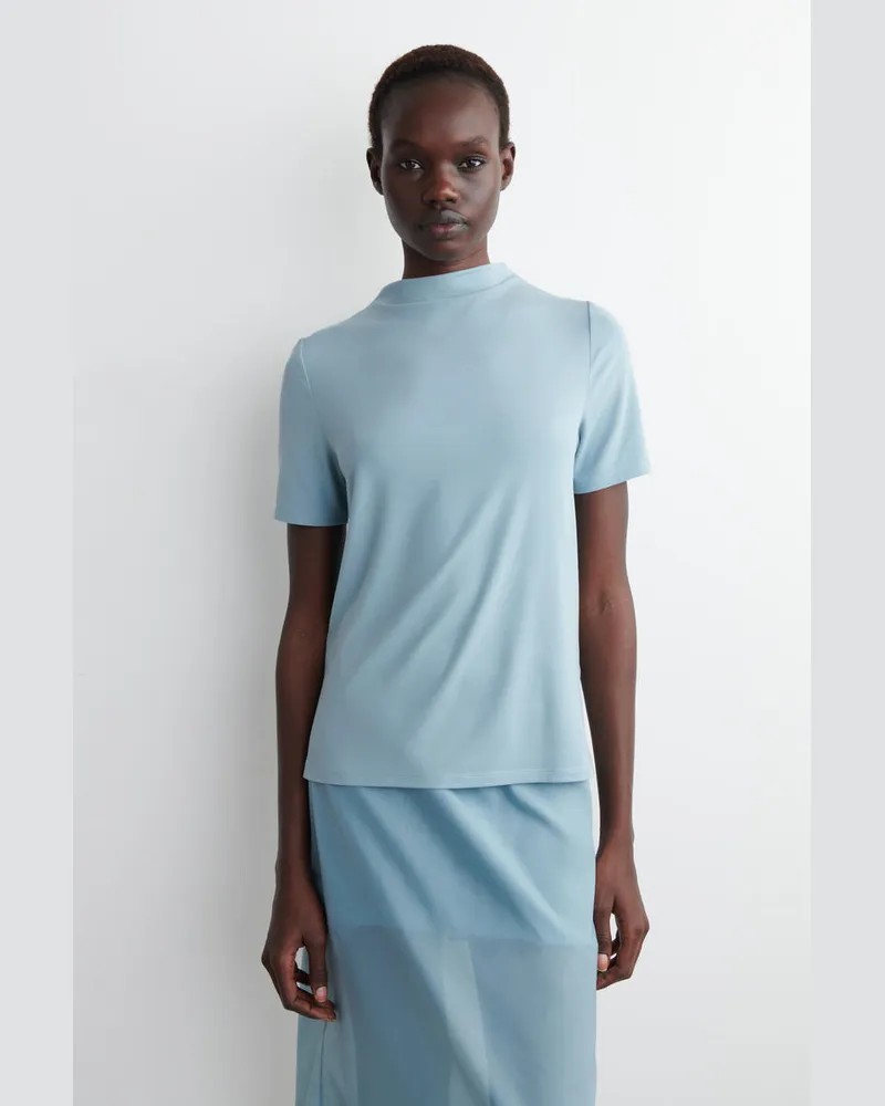 COS Drapiertes Jersey-T-Shirt Blau