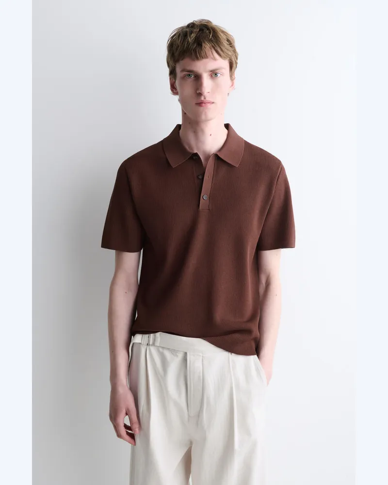 COS Schmal Geschnittenes Polohemd Aus Bouclé-Strick Rot