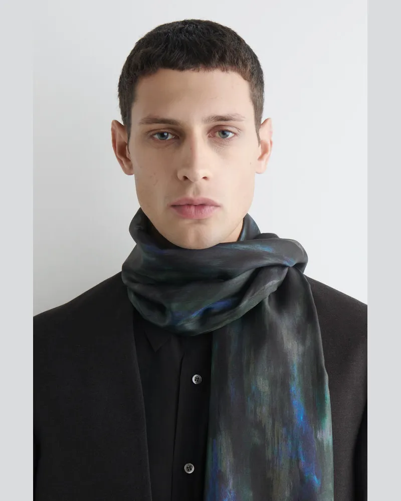 COS Paint-Print Silk Scarf Blau