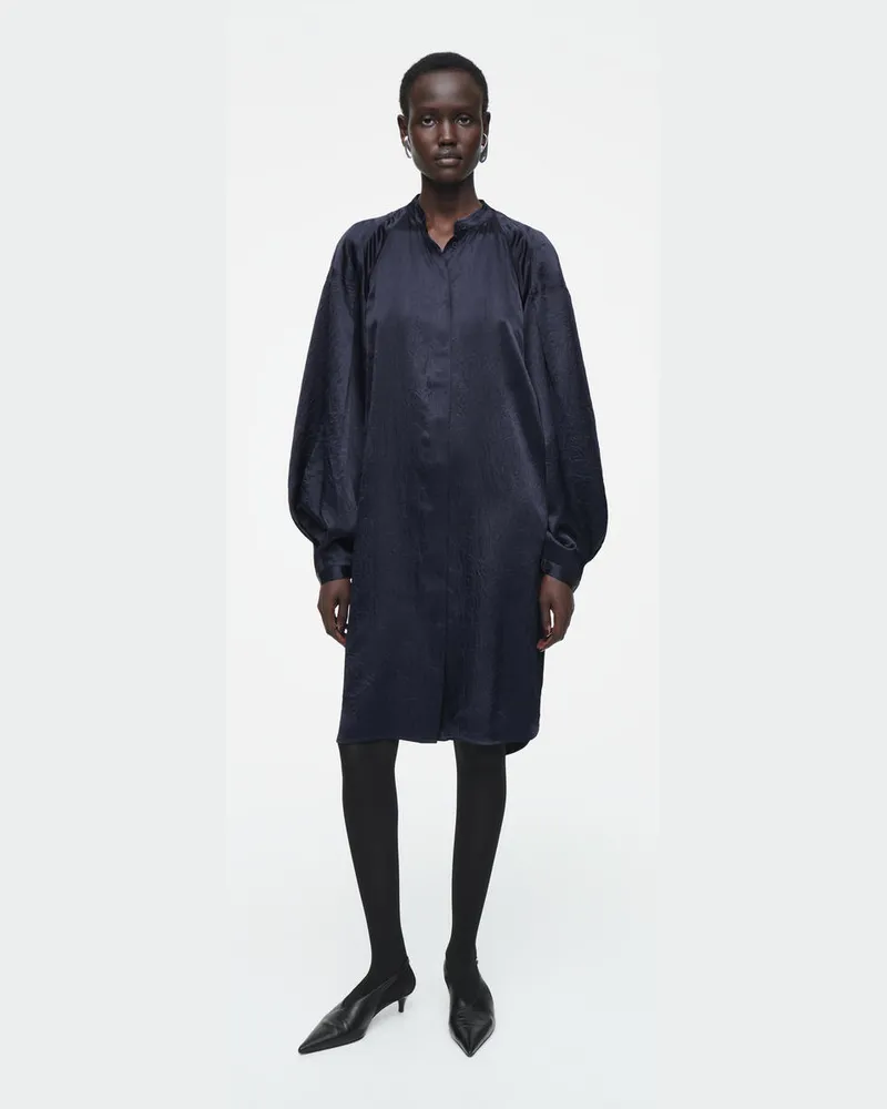 COS Midikleid Aus Satin Mit Falten Blau