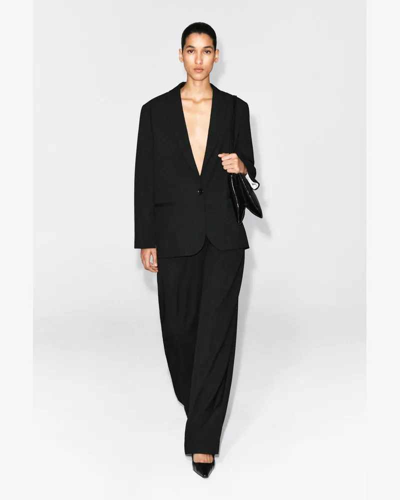 COS Einreihiger Blazer Aus Twill Schwarz