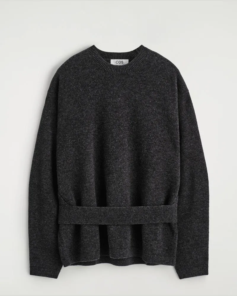 COS Pullover Aus Merinowolle Mit Gürteldetail Grau