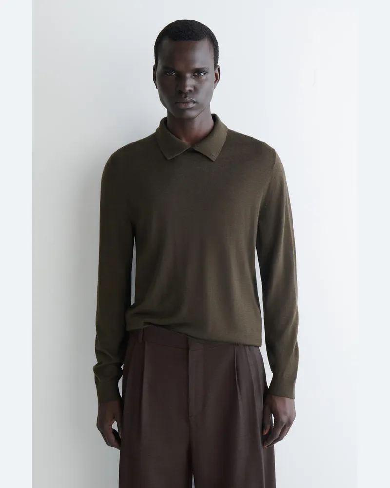 COS Pullover Aus Merinowolle Mit Knöpfen Am Kragen Braun