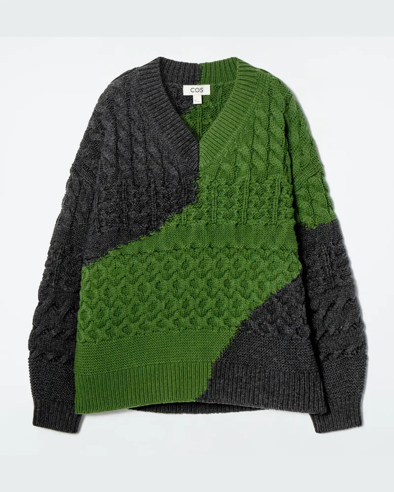 COS Pullover Aus Merinowolle Mit Abstraktem Zopfmuster Grau