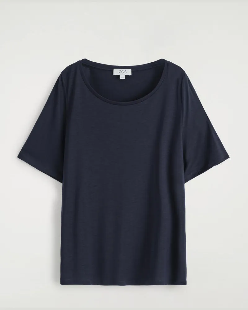COS Lockeres T-Shirt Mit Tiefem Ausschnitt Blau