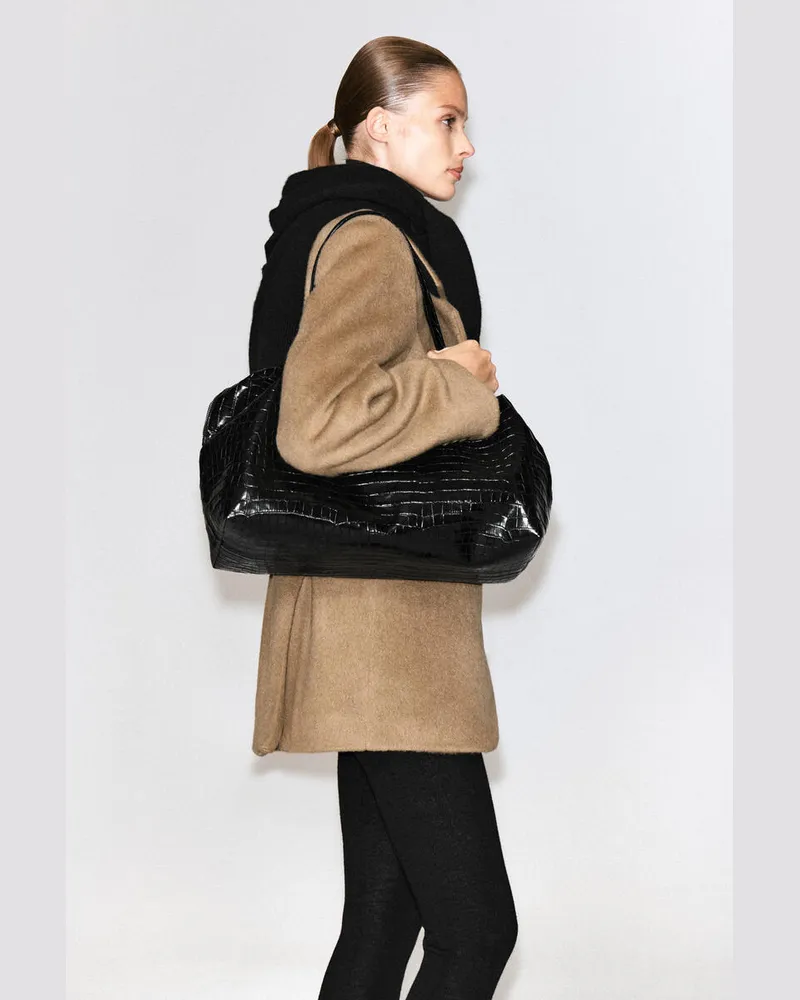 COS Montmartre Bowlingtasche - Leder In Krokodiloptik Schwarz