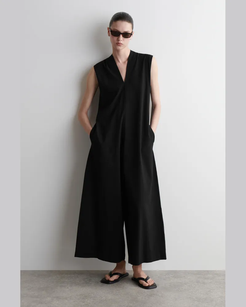 COS V-Neck Jersey Jumpsuit Schwarz