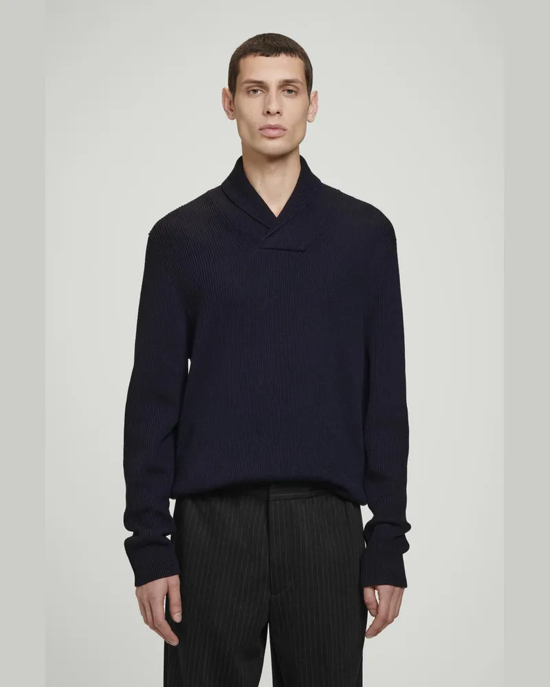 COS Gerippter Pullover Aus Merinowolle Mit Schalkragen Blau