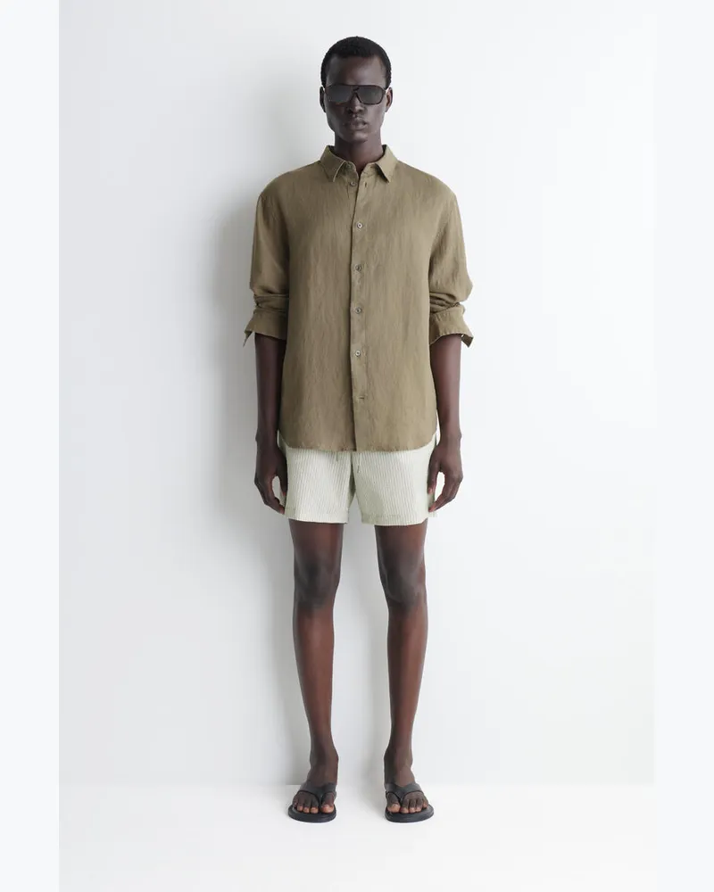 COS Gestreifte Badeshorts Aus Seersucker Grün