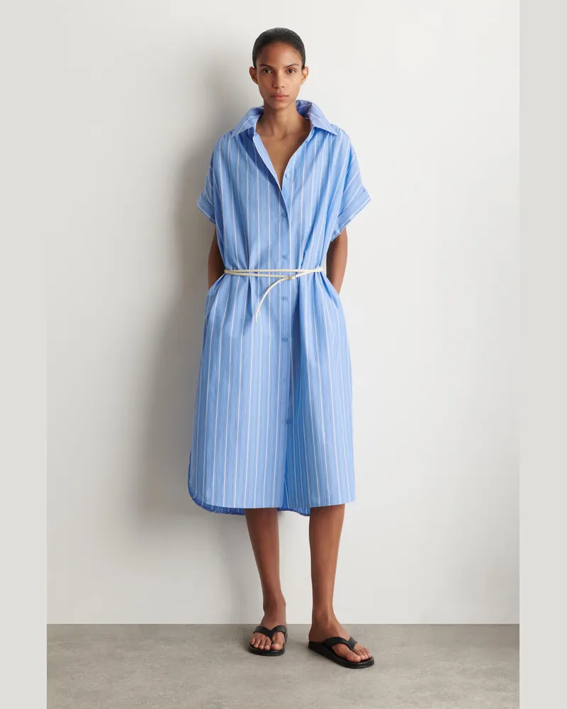 COS Kurzärmliges Hemdkleid Aus Baumwolle Mit Streifen Blau