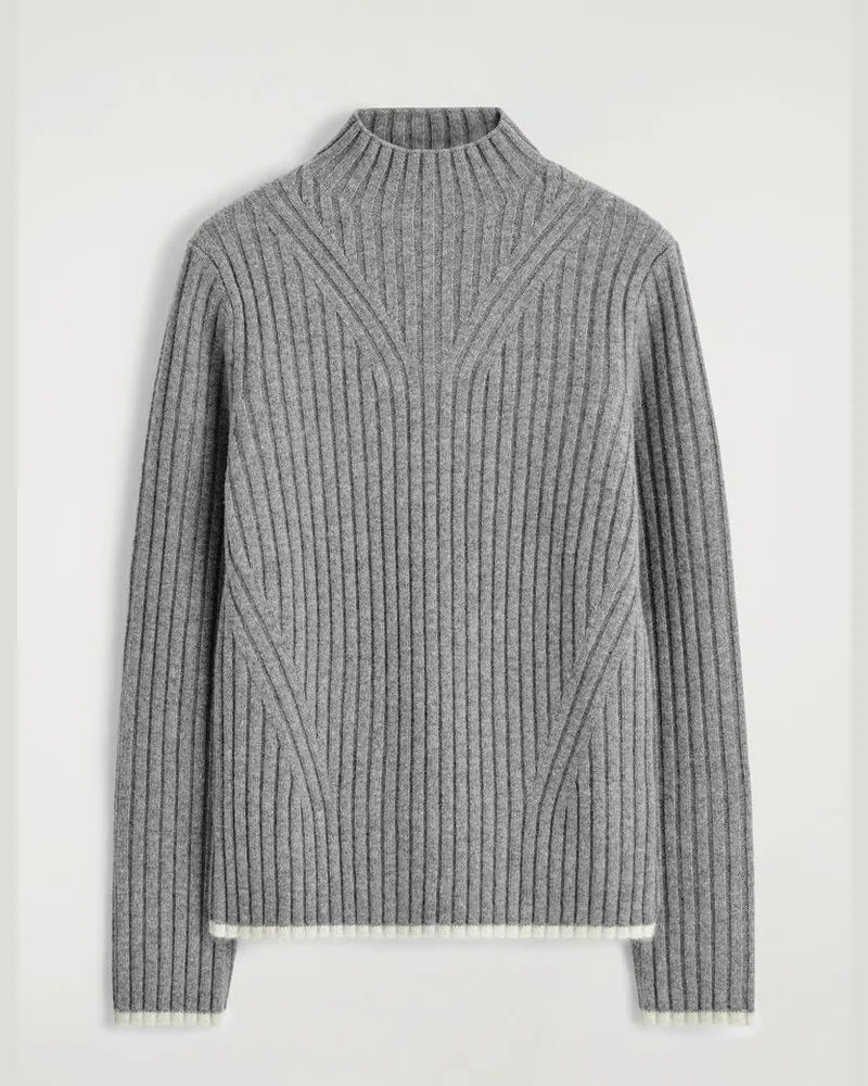 COS Gerippter Wollpullover Mit Kragen Grau