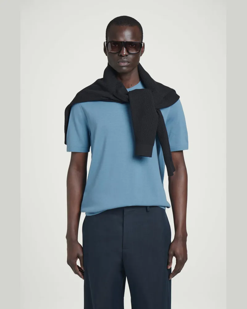 COS Strick-T-Shirt Aus Baumwolle Blau