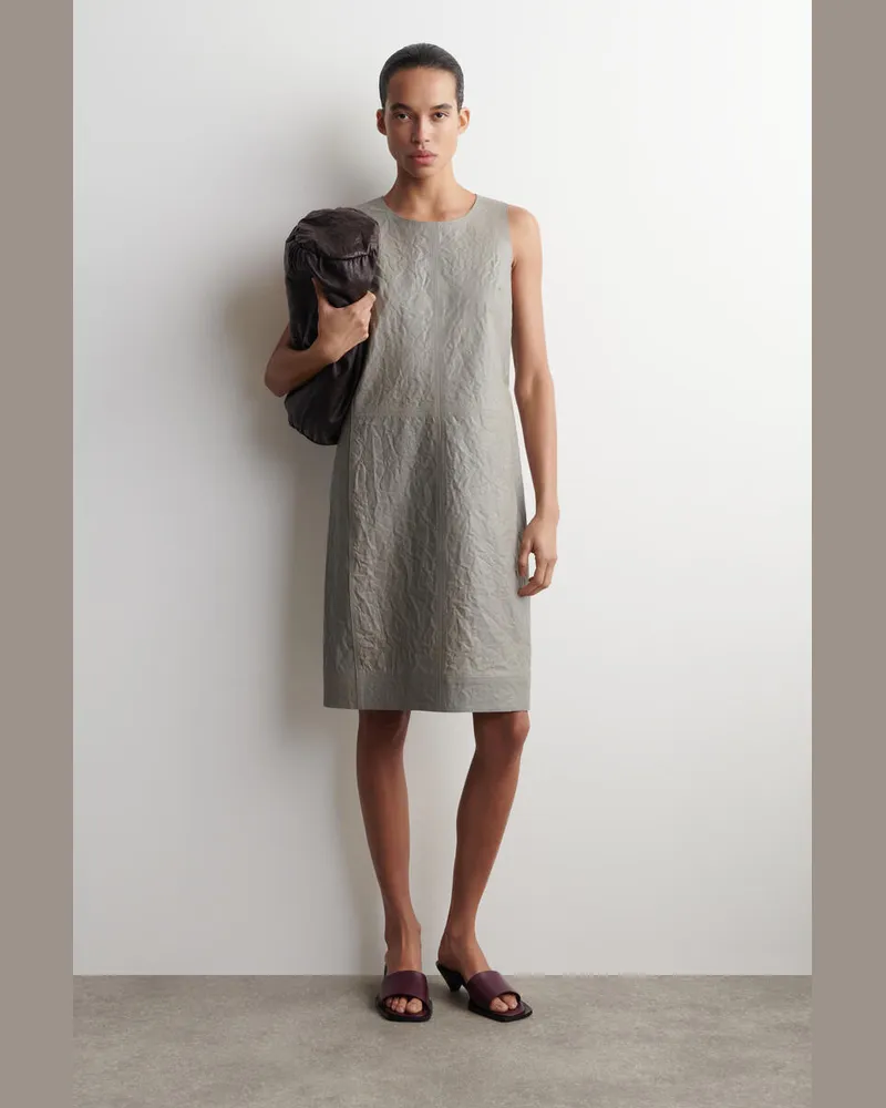 COS Etuikleid Aus Strukturiertem Leder Grau