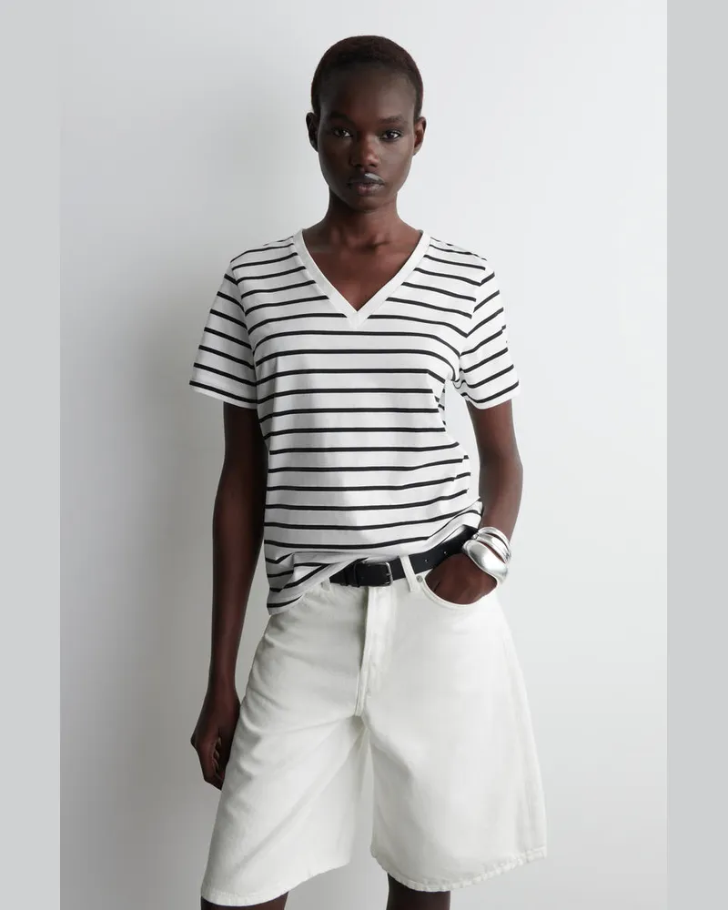 COS T-Shirt Aus Baumwolle Mit V-Ausschnitt Weiß