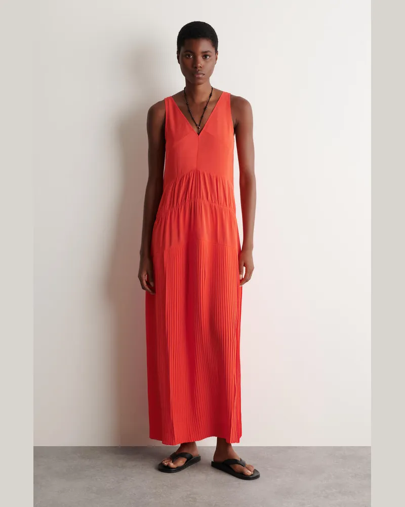 COS Maxikleid Mit V-Ausschnitt, Falten Und Raffungen Orange