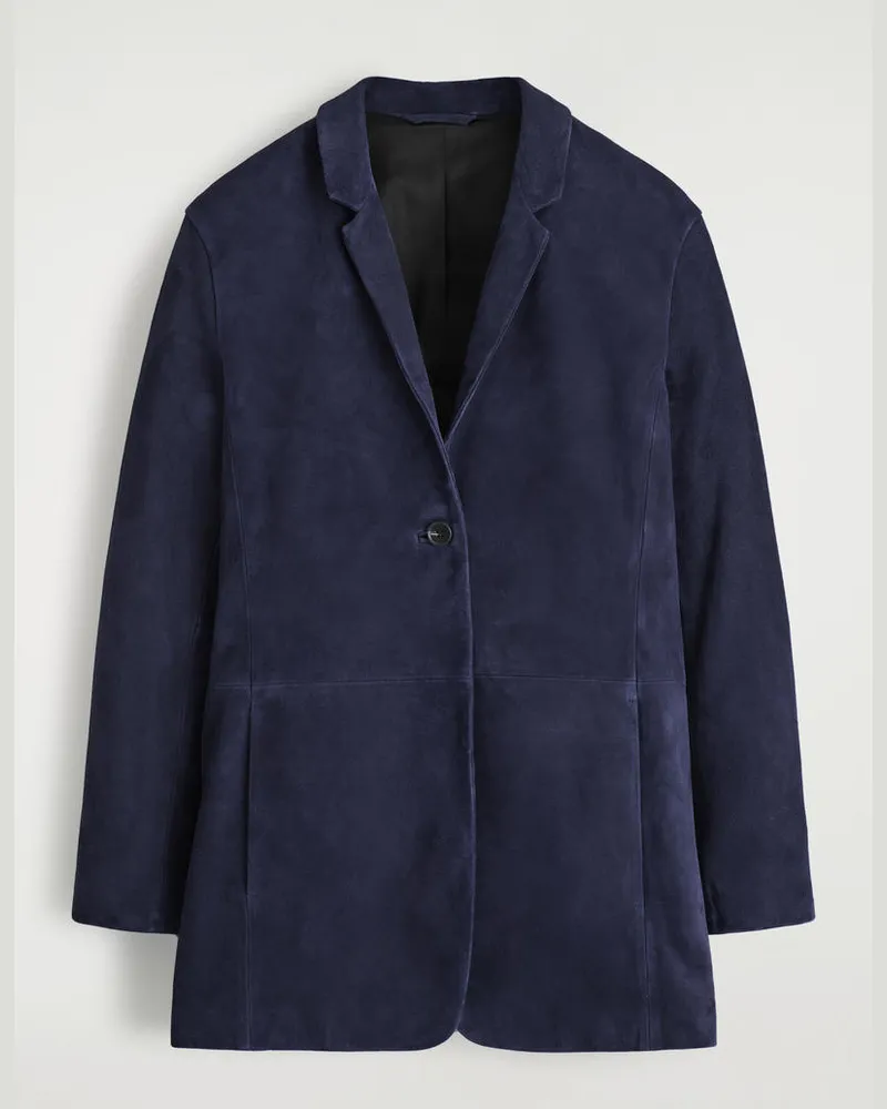 COS Einreihiger Blazer Aus Veloursleder Blau