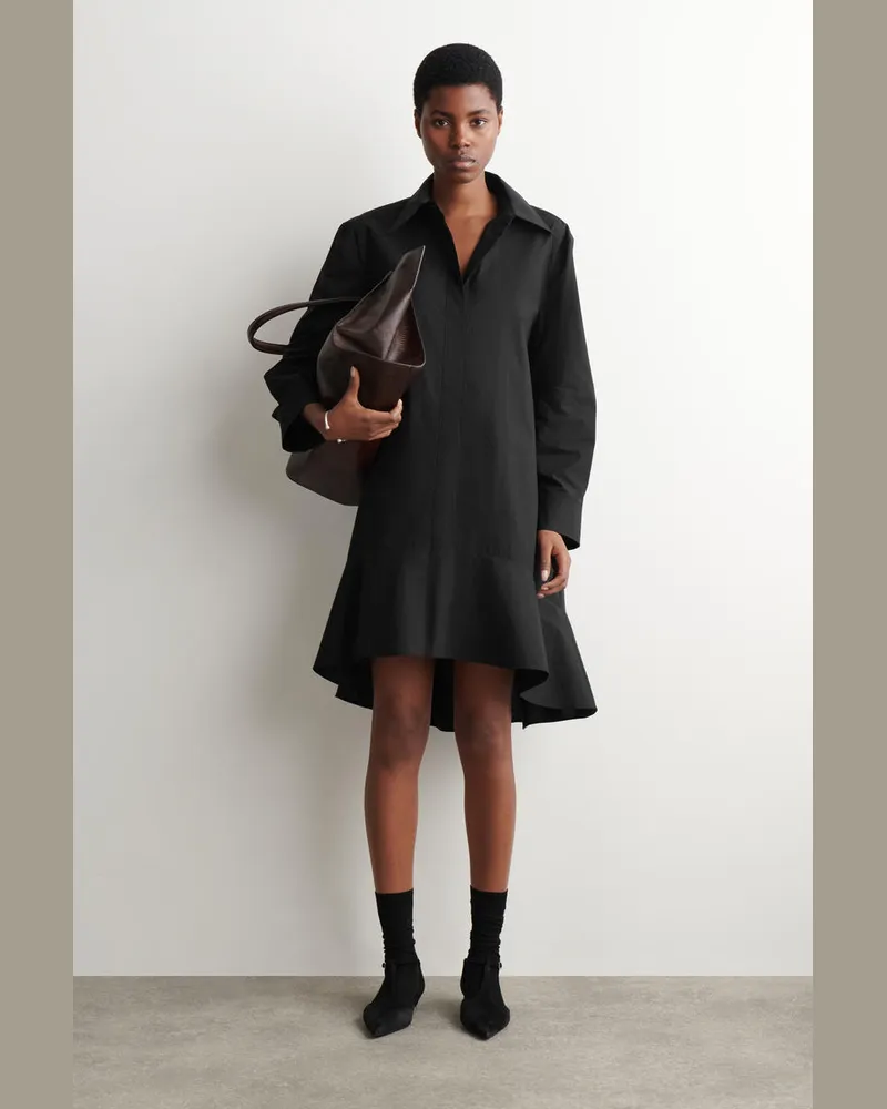 COS Ausgestelltes Hemdkleid Aus Baumwolle In Minilänge Schwarz