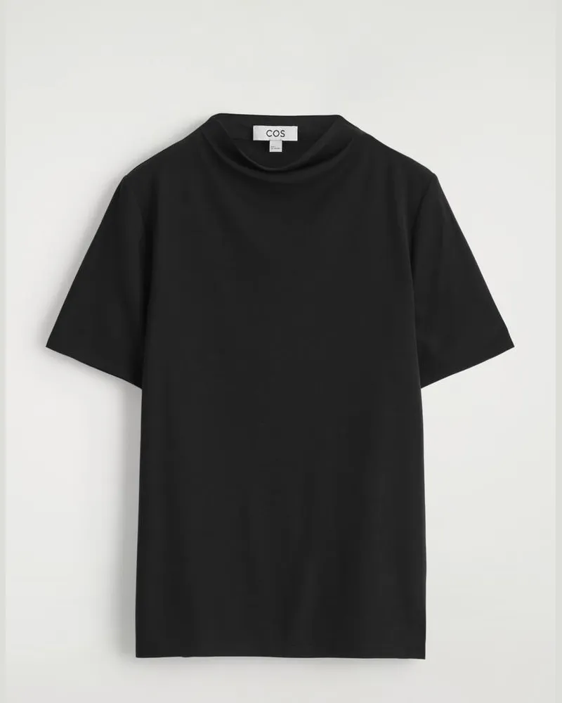 COS Drapiertes Jersey-T-Shirt Schwarz