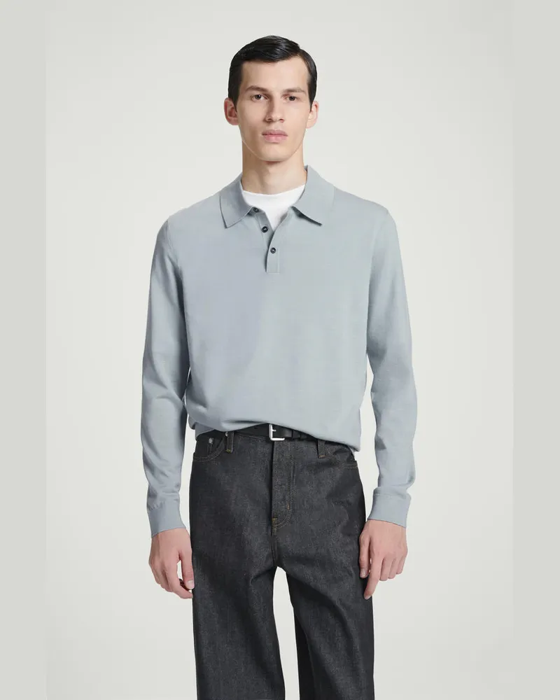 COS Schmal Geschnittenes Poloshirt Aus Merinowolle Grau