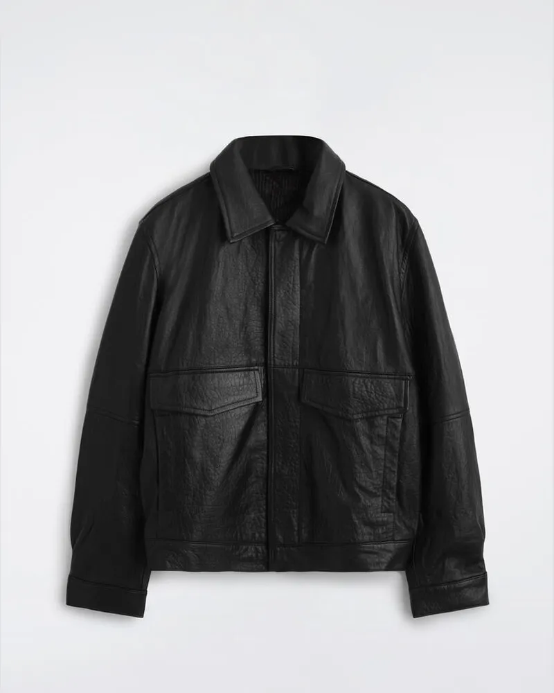 COS Fliegerjacke Aus Leder Schwarz