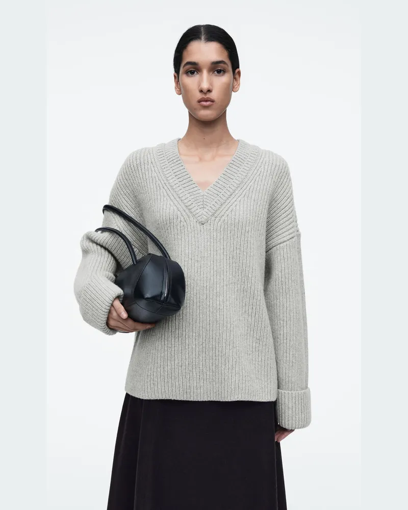 COS Pullover Aus Merinowolle Mit V-Ausschnitt Grau