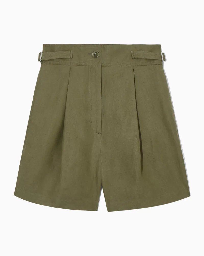 COS Utility-Shorts Aus Leinen-Mix Mit Falten Grün