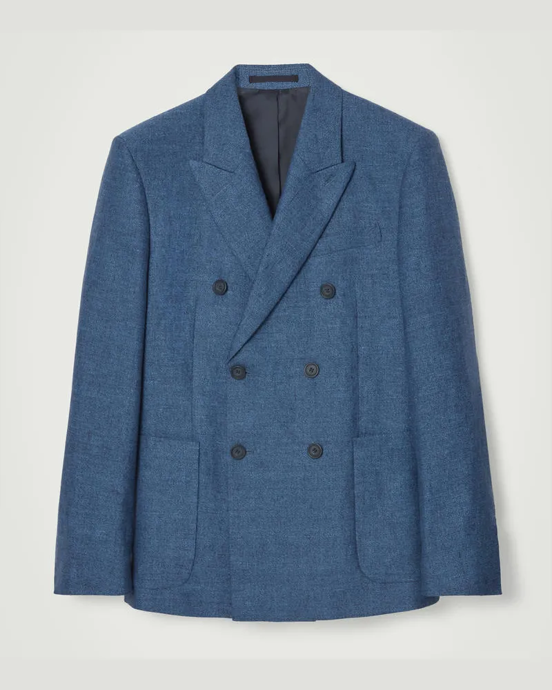 COS Zweireihiger Leinenblazer Mit Normaler Passform Blau