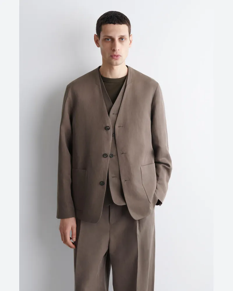 COS Kragenloser Blazer Aus Leinen-Mix Braun