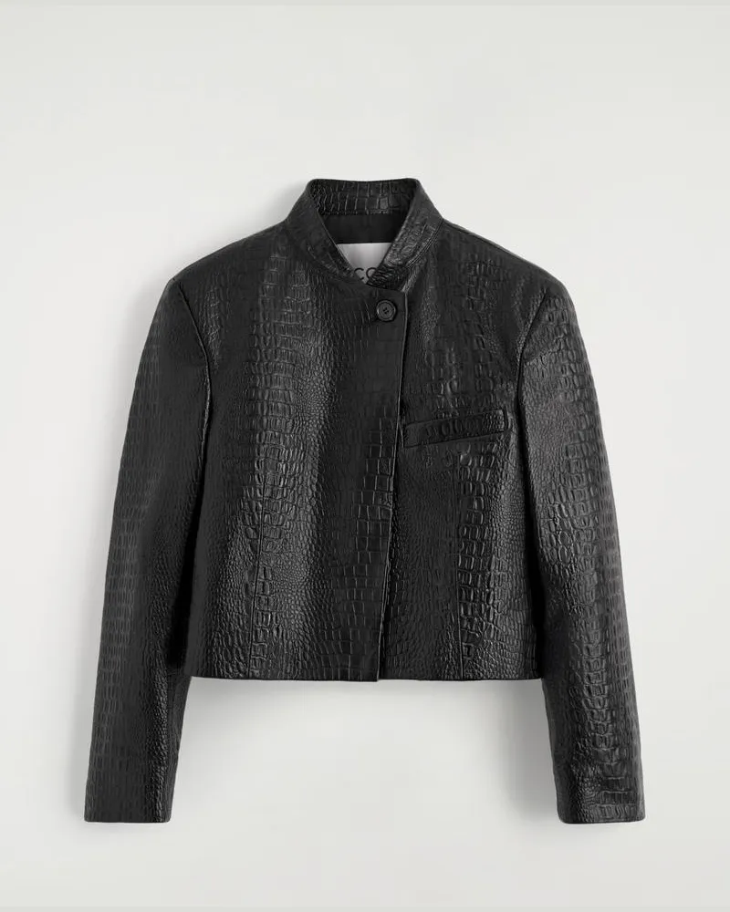 COS Verkürzter Blazer Aus Leder In Krokodiloptik Schwarz