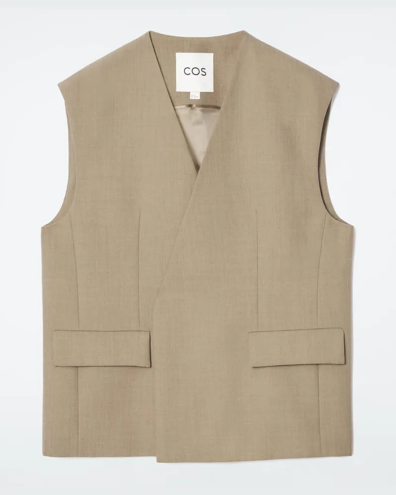 COS Lange Twill-Weste Aus Woll-Mix Beige