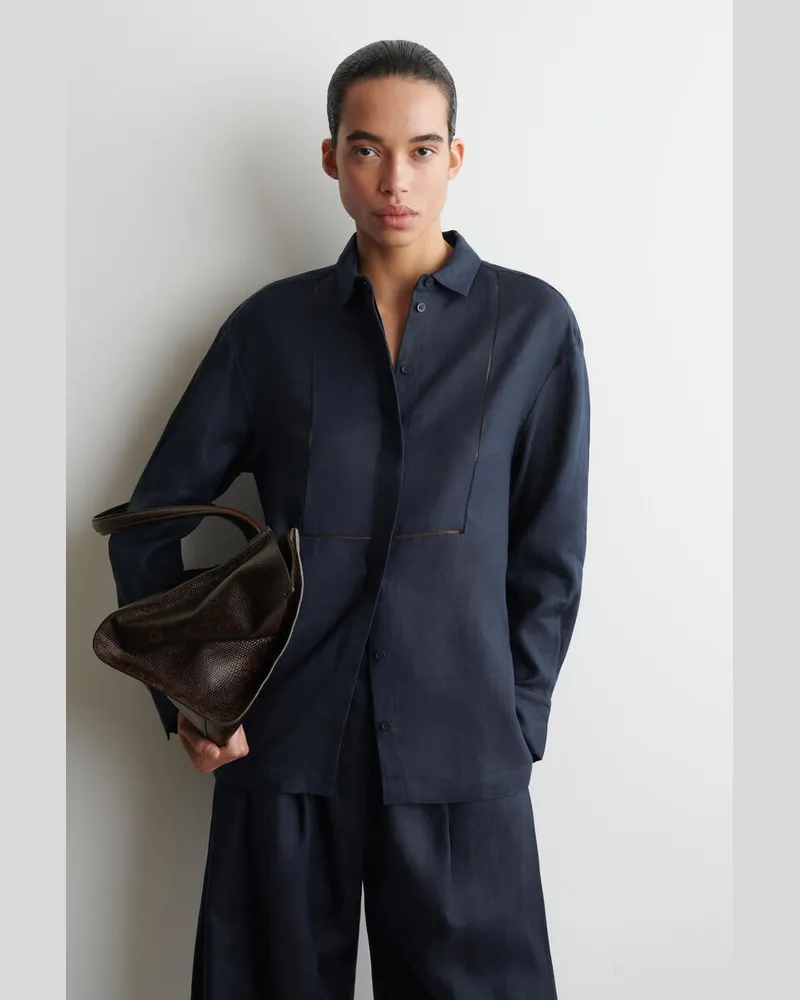 COS Besticktes Leinenhemd Blau