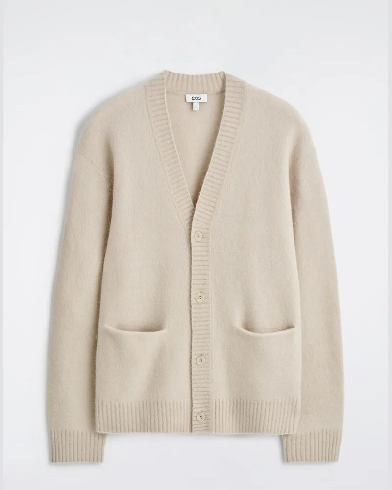 COS Strickjacke Aus Gebürsteter Wolle Mit V-Ausschnitt Beige