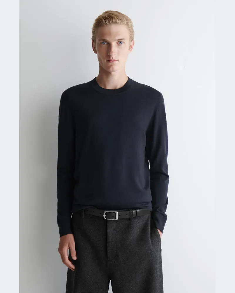 COS Schmaler Merinowollpullover Mit Rundhalsausschnitt Blau