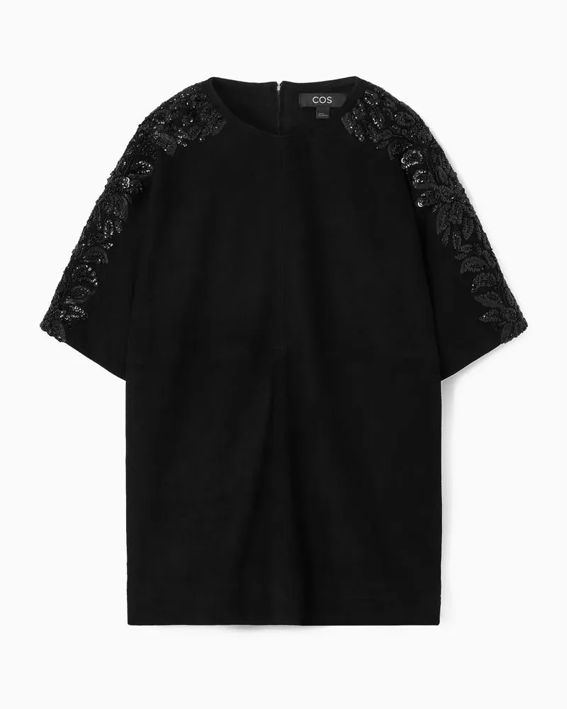 COS T-Shirt Aus Veloursleder Mit Paillettenbesatz Schwarz