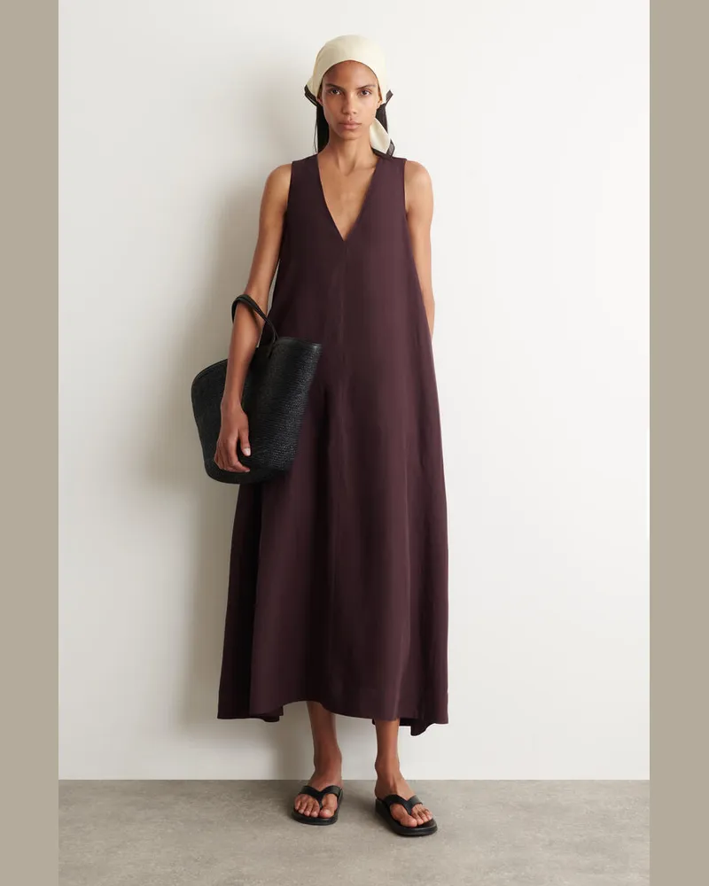 COS Maxikleid Aus Leinen-Mix In A-Linie Rot