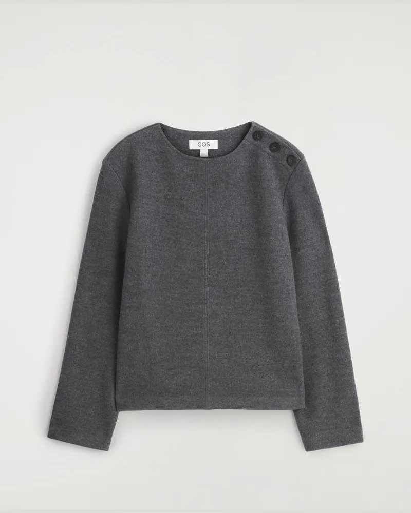 COS Sweatshirt Aus Kochwolle Mit Knopfdetails Grau