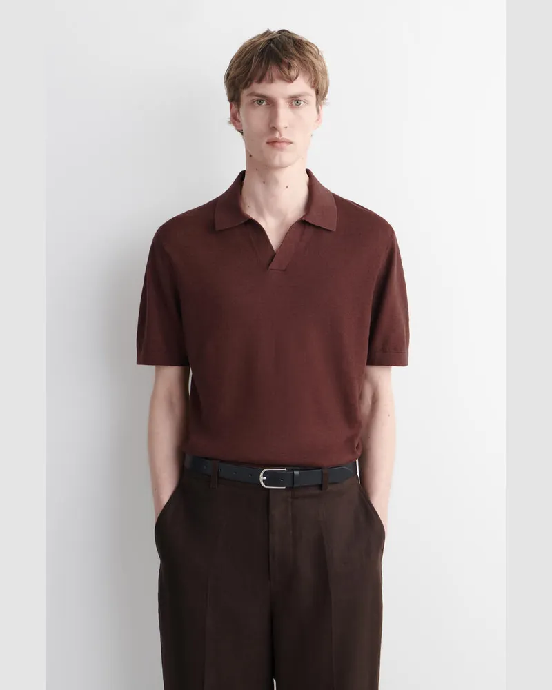 COS Gestricktes Poloshirt Aus Leinen Braun
