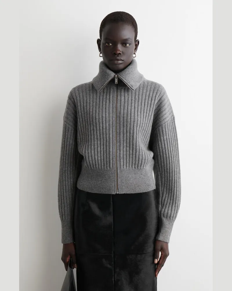 COS Gerippte Jacke Aus Merinowolle Grau