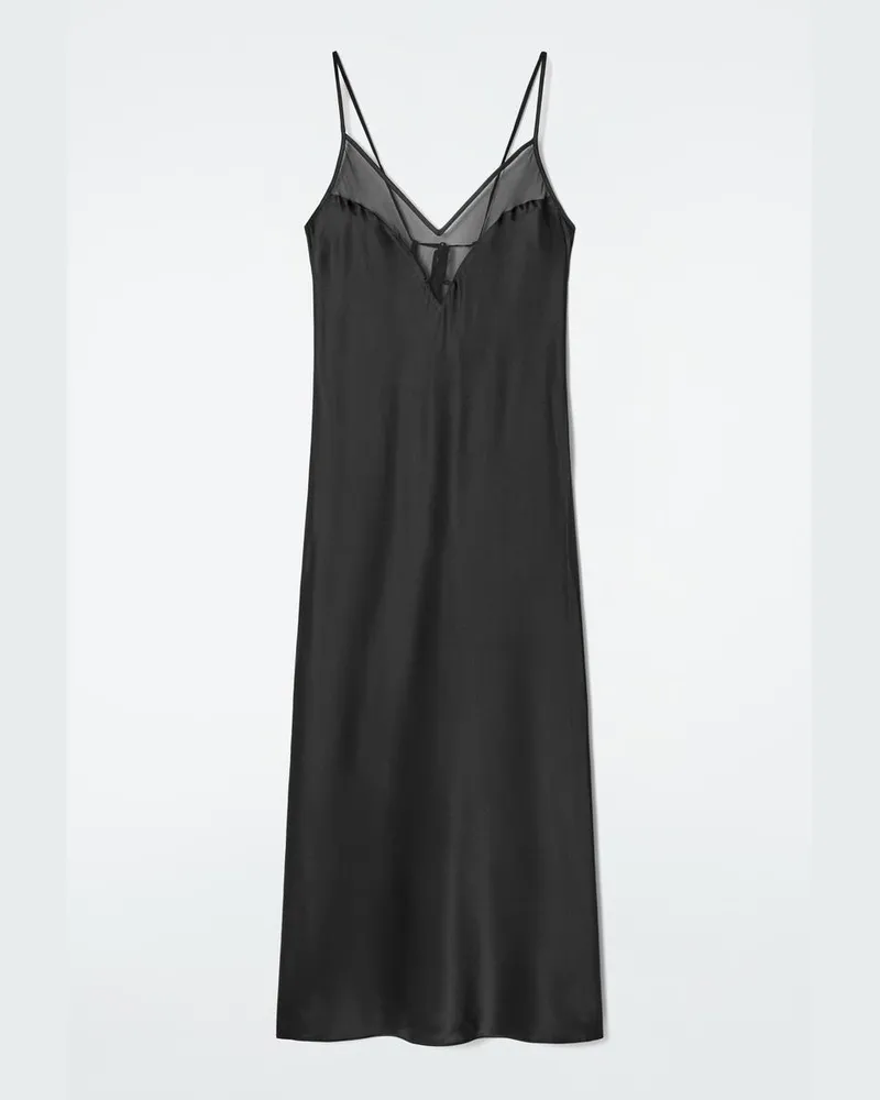 COS Slipdress Aus Seide Mit Durchscheinender Partie Schwarz