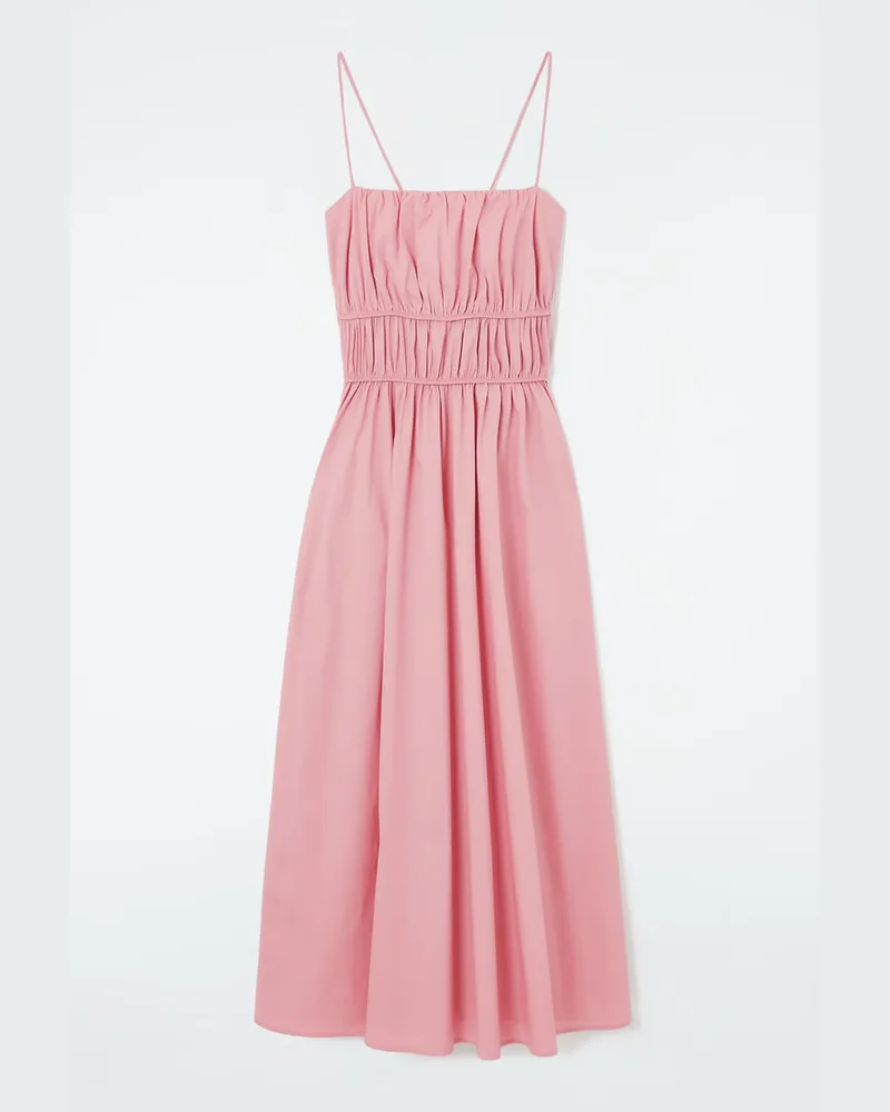 COS Midikleid Aus Baumwolle Mit Raffungen Rosa