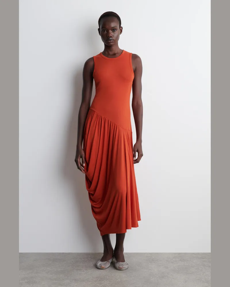 COS Asymmetrisches, Drapiertes Midikleid Orange