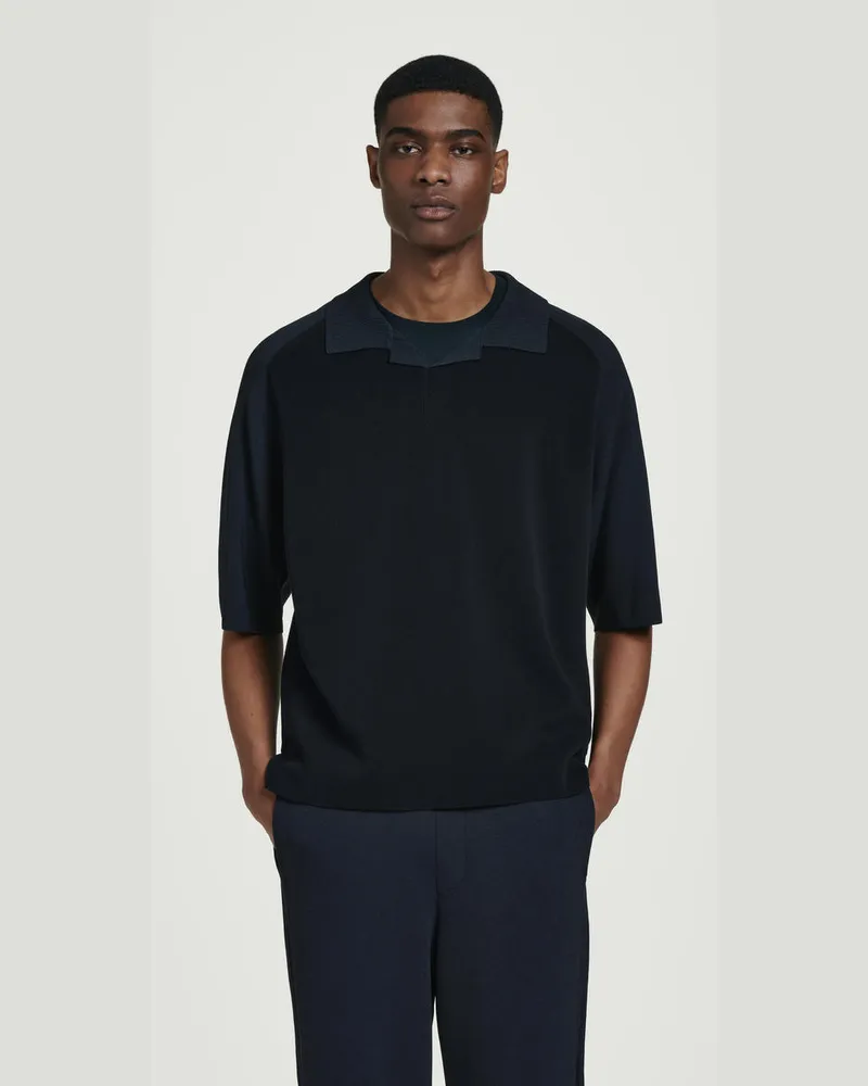 COS Colour-Block-Poloshirt Aus Doubleface-Material Blau