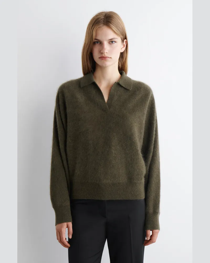 COS Polopullover Aus Gebürstetem Kaschmir Grün