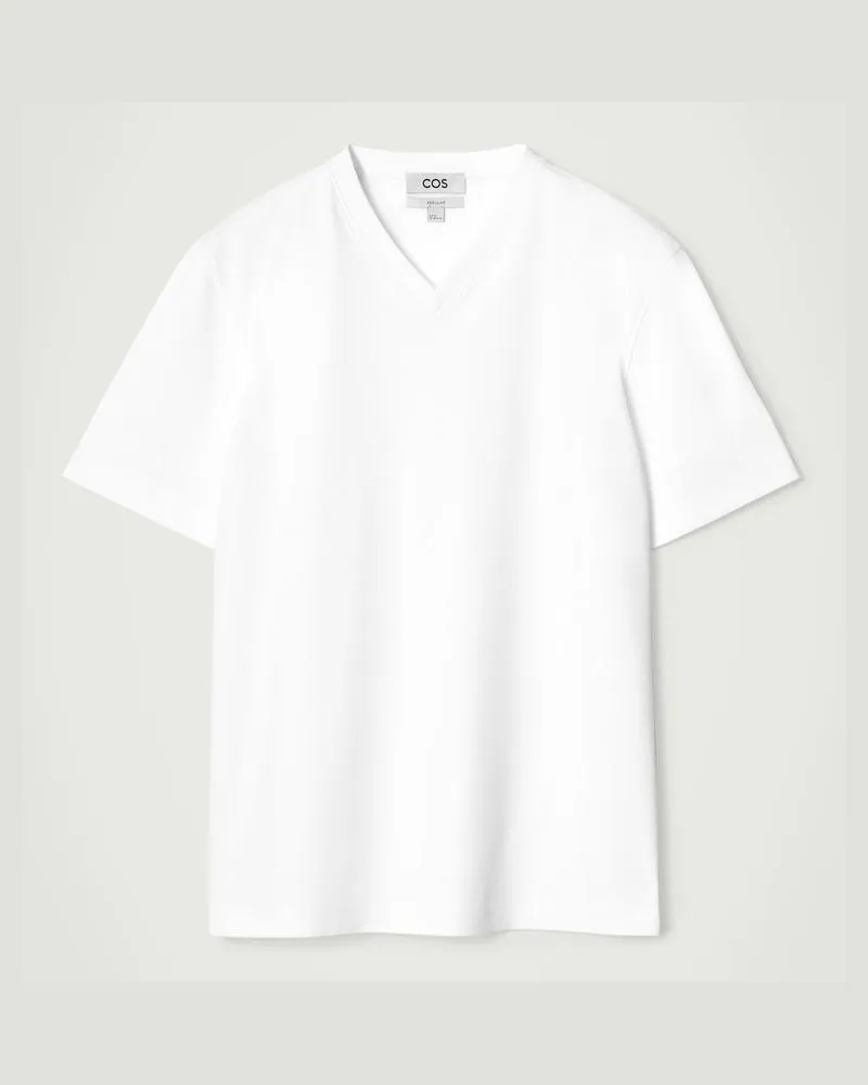 COS T-Shirt Aus Baumwolle Mit V-Ausschnitt Weiß