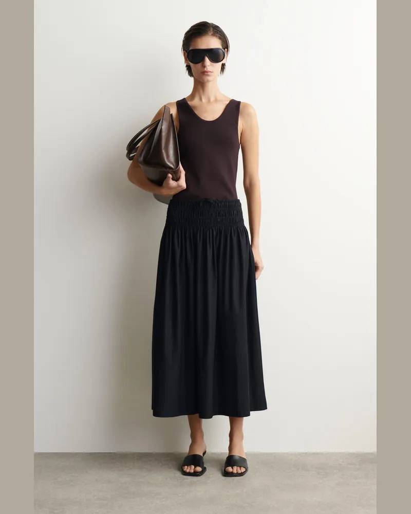 COS Ruched-Waist Midi Skirt Schwarz