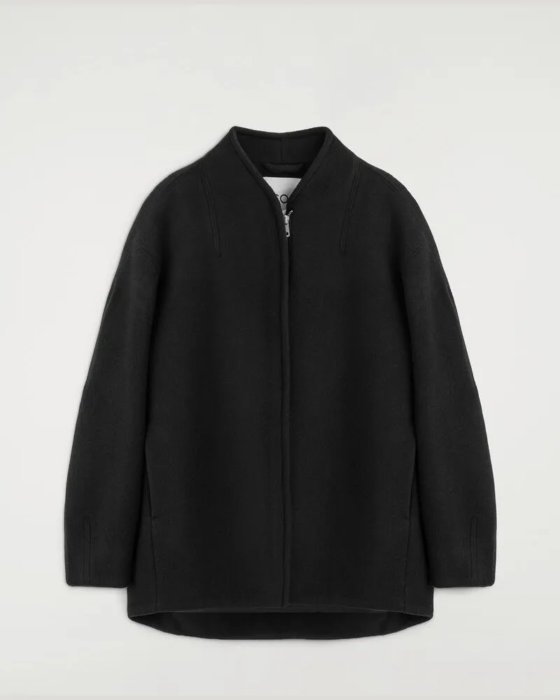COS Skulpturale Jacke Aus Woll-Mix Mit Reissverschluss Schwarz
